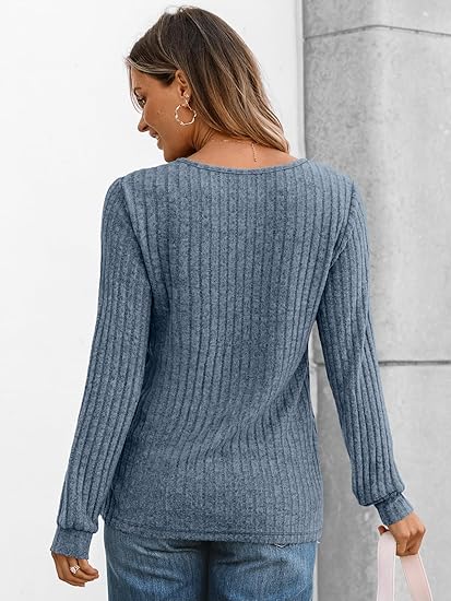 Long Sleeve Henley Shirts Women's Business Casual Lightweight Tunic Sweater Tops
